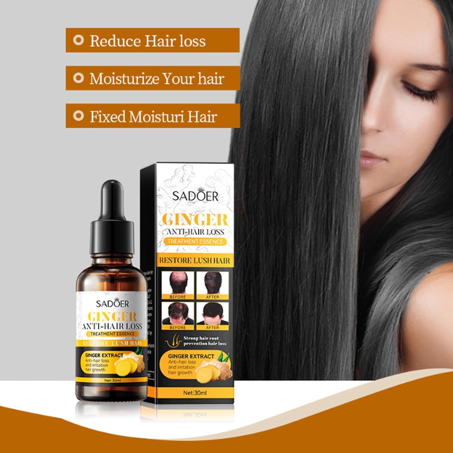 【Clearance Sale】SADOER Ginger Hair Treatment Oil, Hair Repair and Growth Serum for Dry, Damaged & Coarse Hair, Hair Essential Oil for All Hair Types
