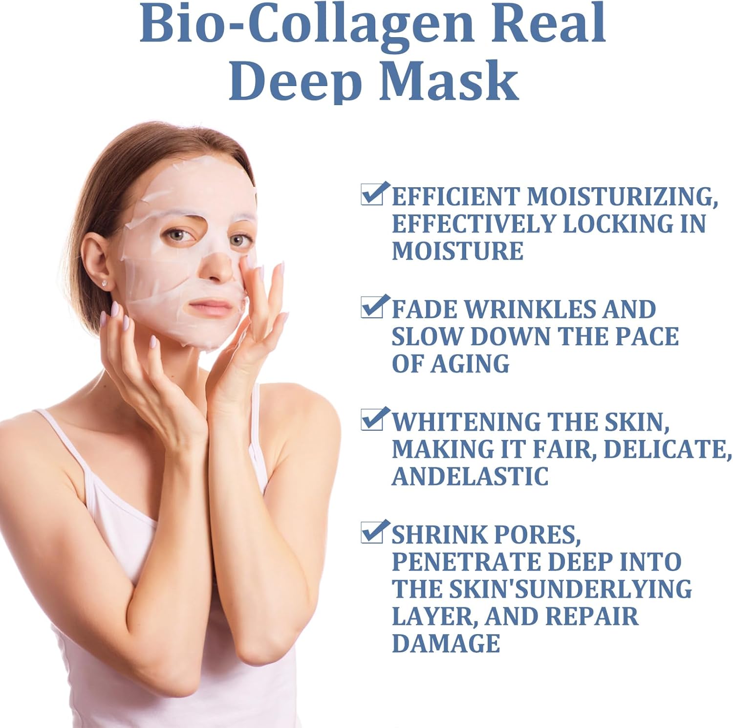 【Clearance Sale】Firming Face Sheet Masks (5 Sheets) With Hyaluronic Acid And Peptides, Anti Wrinkle, Moisturising & Hydrating face mask, Sheet Face Mask Skincare