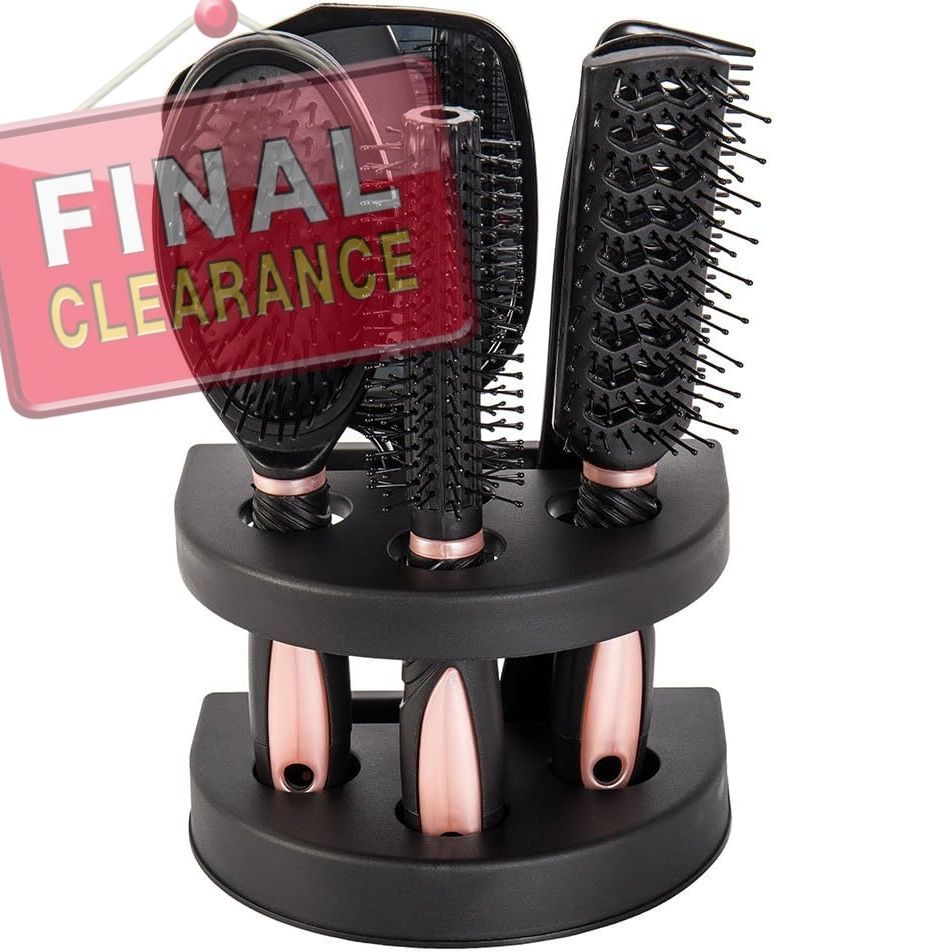 【Clearance Sale】5Pcs Hair Comb Brush Set with Mirror Hairbrush Holder Professional Massage Combs Cosmetics Hair Styling Tools Sets for Women Ladies Adults Kids
