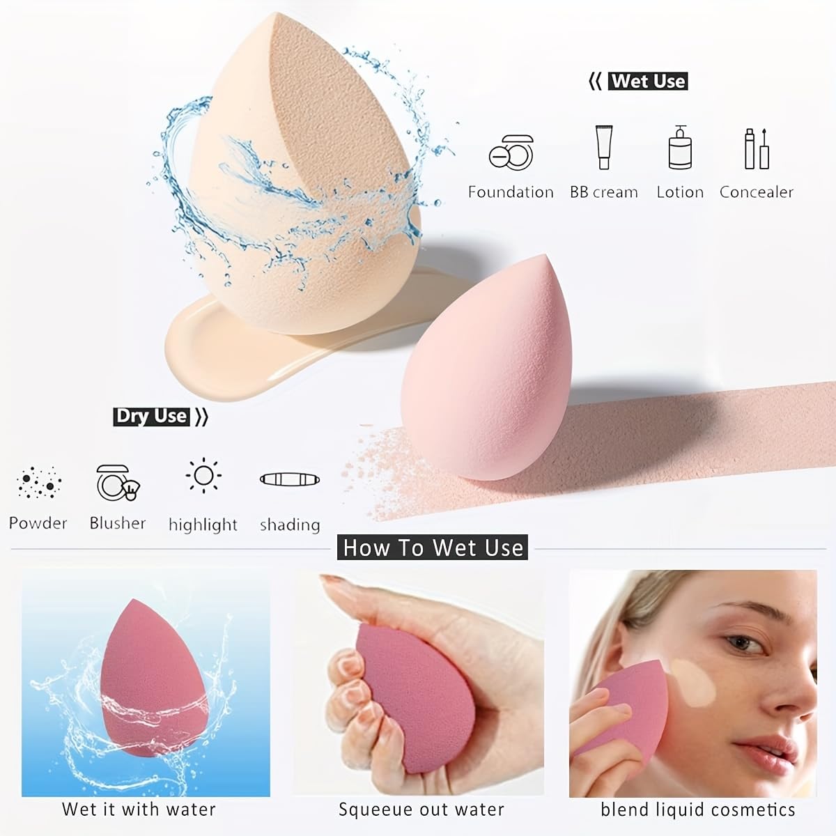 【Clearance Sale】4 Pcs Oval Synthetic Makeup Sponges Blender Set - Pink Beauty Sponge Foundation Blending Blender - Latex-Free, Dry/Wet Use - Cosmetic Makeup Accessories
