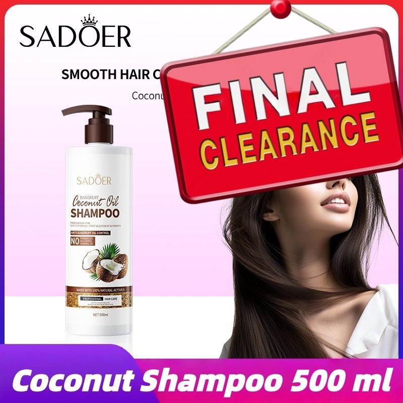 【Clearance Sale】SADOER Coconut Shampoo 500 ml with 100% Natural Coconut Oil for Hair Growth and Volume - Moisture - Extracts of Japanese Green Tea, Indian Gooseberry, and Rosemary