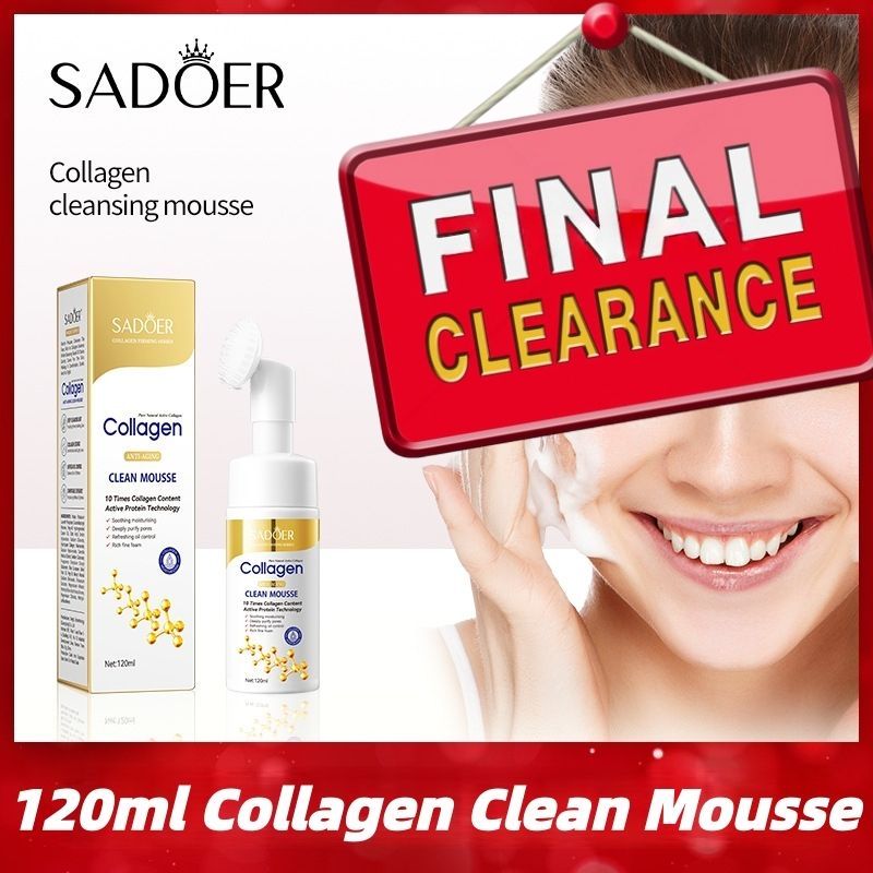【Clearance Sale】SADOER Collagen Clean Mousse, 120ml Collagen Anti-Wrinkle Cleansing Mousse Cleanser, Face Wash Cleansing Foam with Collagen & Hyaluronic Acid, Anti-Aging Facial Cleanser for Oily Skin