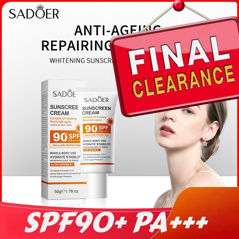 【Clearance Sale】SADOER Face Sunscreen Cream SPF90+ PA+++,Travel Size Sunscreen for Face,Lightweight Sun Cream for All Skin Types,Moisturizing Sunblock Long Lasting Non-greasy Facial Moisturizer