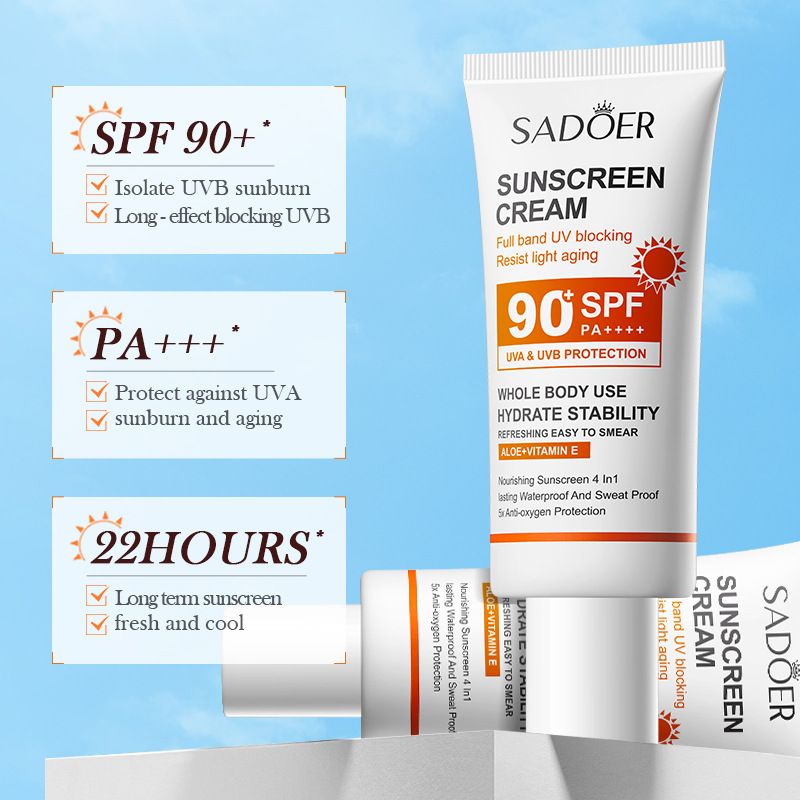【Clearance Sale】SADOER Face Sunscreen Cream SPF90+ PA+++,Travel Size Sunscreen for Face,Lightweight Sun Cream for All Skin Types,Moisturizing Sunblock Long Lasting Non-greasy Facial Moisturizer