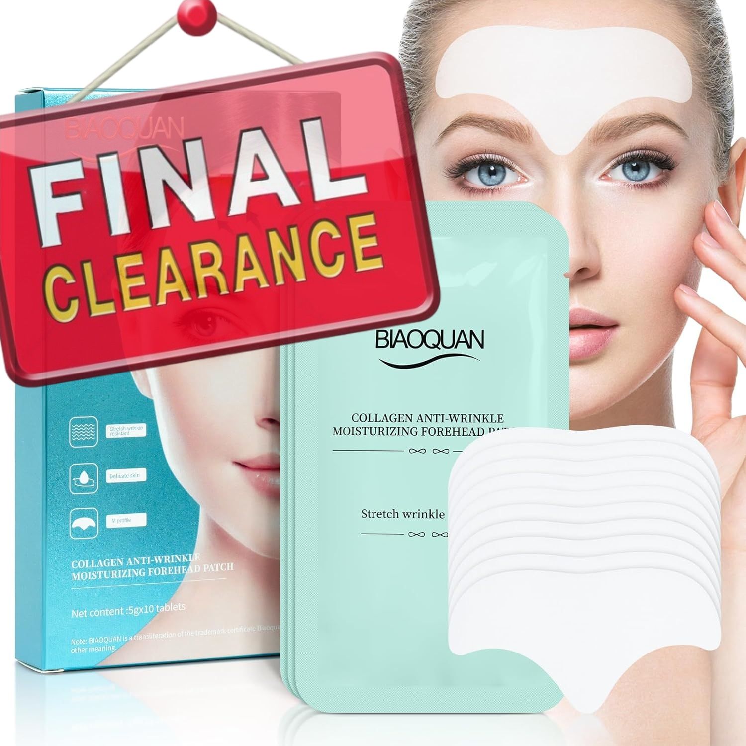 【Clearance Sale】10Pcs Forehead Wrinkle Patches, Anti-Wrinkle Facial Patches, Wrinkles Treatment Patches, Girls Women for Face Overnight to Smoothing Fine Frown Lines