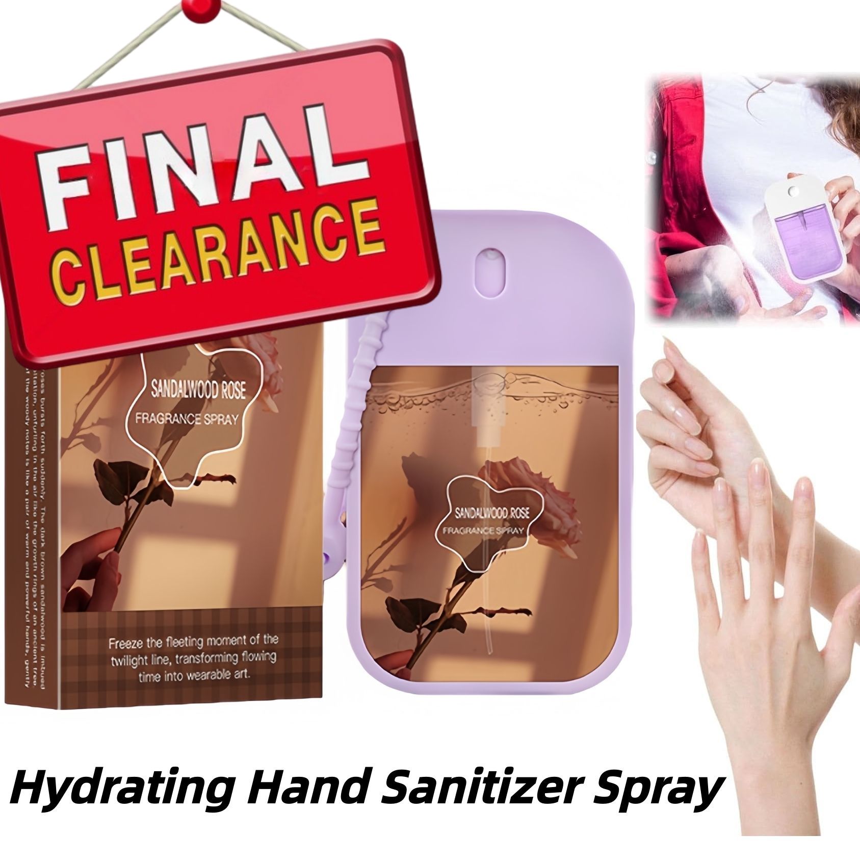 【Clearance Sale】Hydrating Hand Sanitizer Spray with Keychain Travel Size Scented Hand Sanitizer Spray Portable Pocket for Purse Backpack Outdoor Travel Adults Office Staff Teacher Nurse