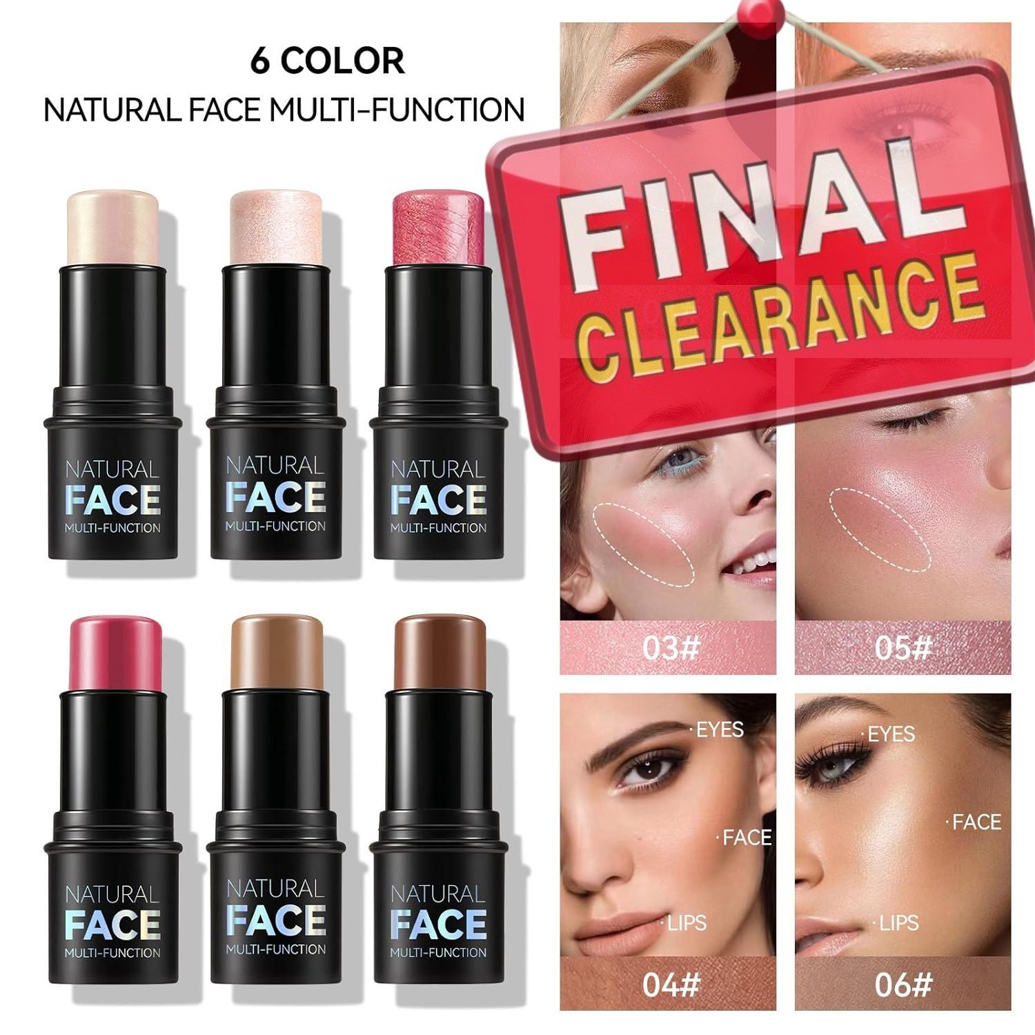 【Clearance Sale】Cream Blush Contour Highlighter Stick for Cheeks Eyes Lips Lightweight Dewy Finish Blush Stick Waterproof Long Lasting Contour Stick Trio Wand Face Makeup Set for Girls and Women