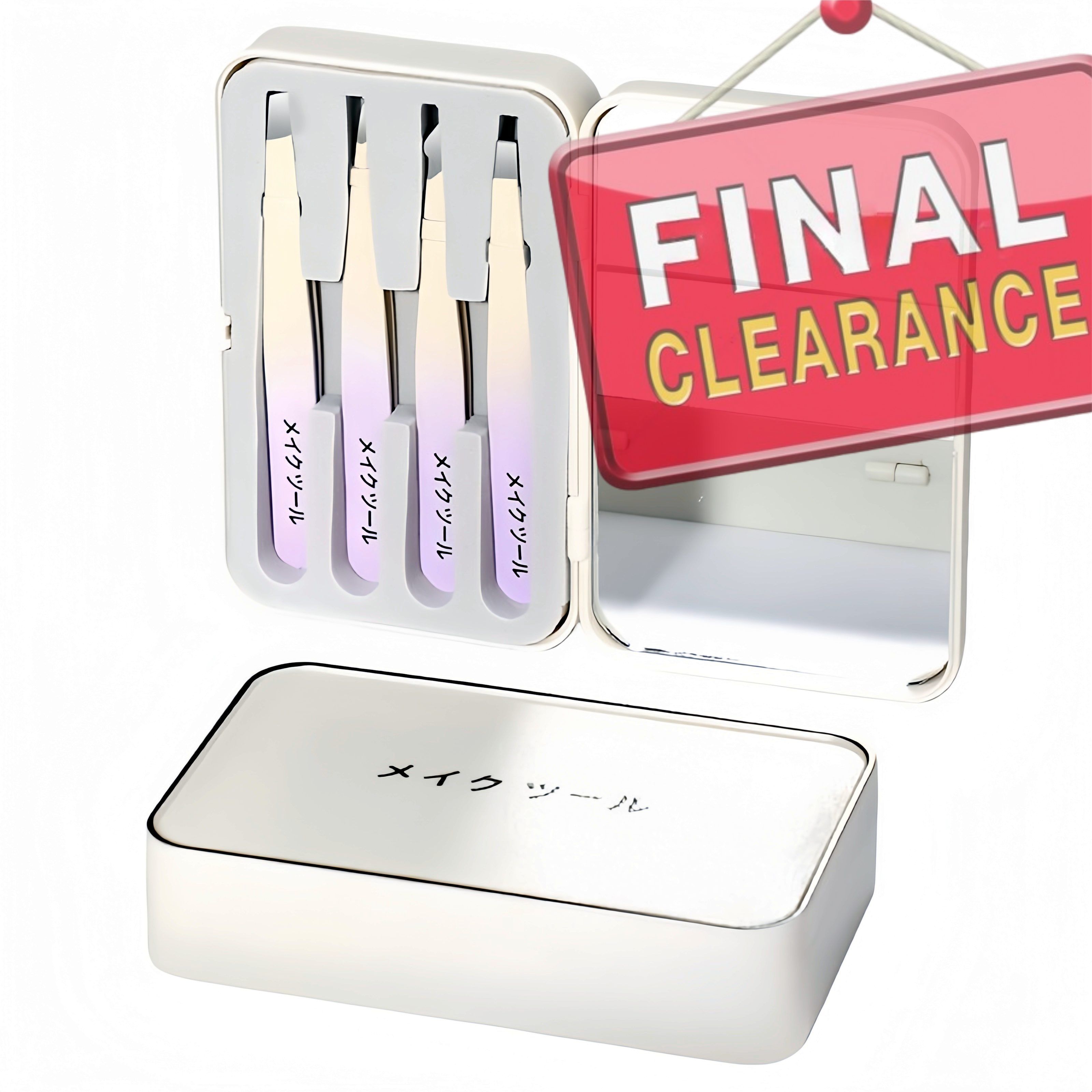 【Clearance Sale】Tweezers Set for Women Facial Hair,4Pcs Stainless Steel Eyebrow Tweezer Set with Travel Mirror Case, Suitable for Everyday Use in Car, Purse