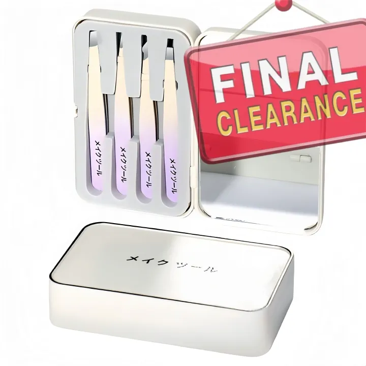 【Clearance Sale】Tweezers Set for Women Facial Hair,4Pcs Stainless Steel Eyebrow Tweezer Set with Travel Mirror Case, Suitable for Everyday Use in Car, Purse