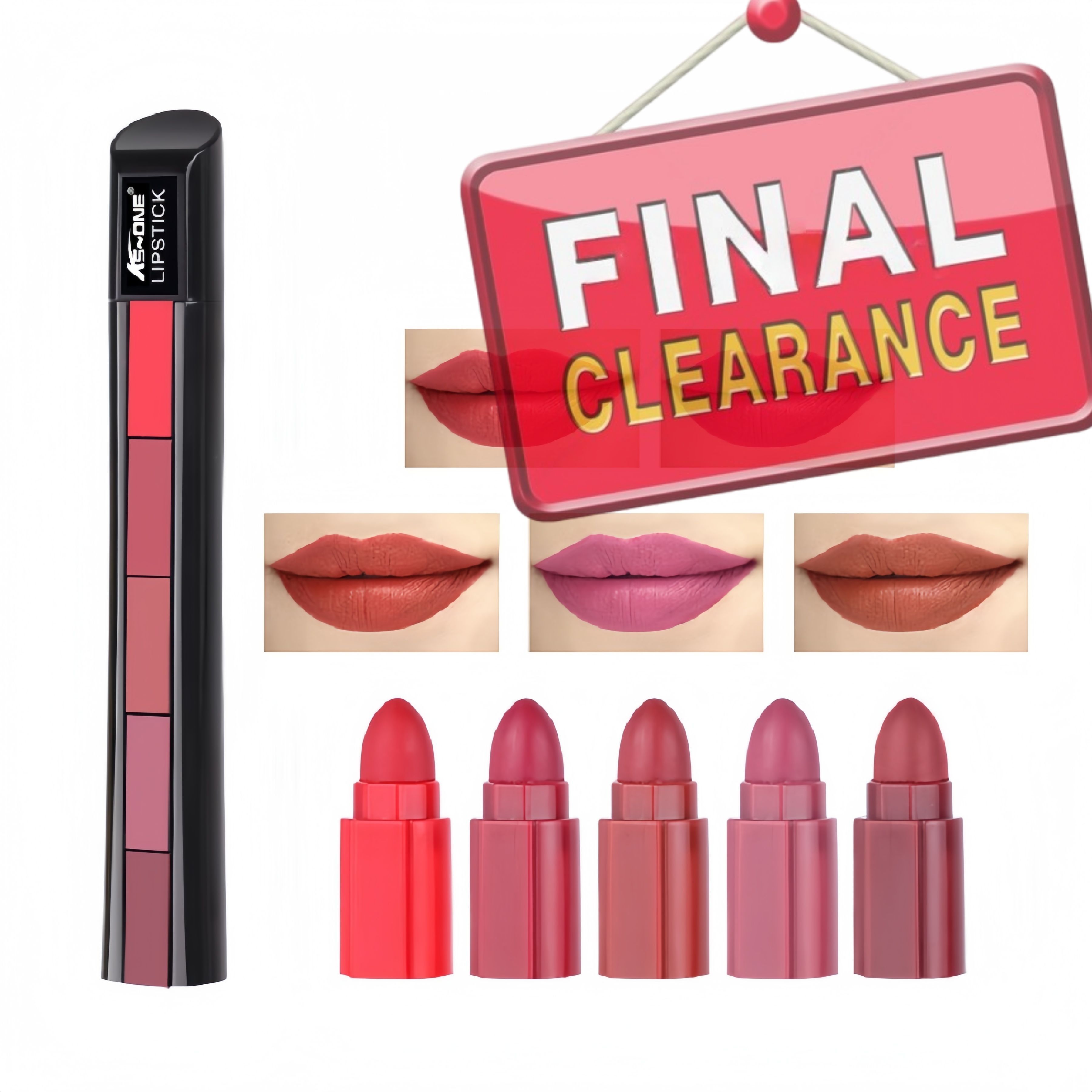 【Clearance Sale】5 in 1 Matte Lipstick,Multicolor Combination Lipsticks Velvety High Pigment Lip Makeup Non-marking Lip Gloss Moisturizing Long Lasting Lips Cosmetics Makeup