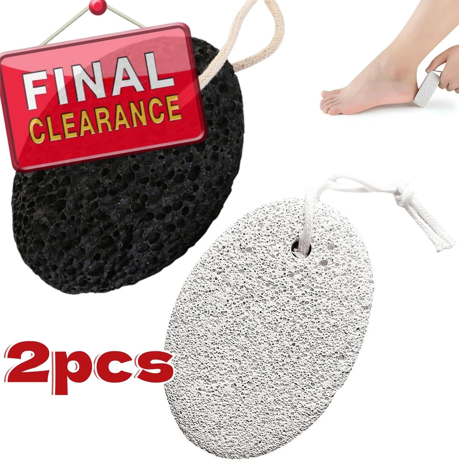 【Clearance Sale】Pumice Stone 2 Pcs - Foot Pumice Stone for Feet Hard Skin Remover, Foot Scrubber Stone for Dead Skin, Calluses and Corns