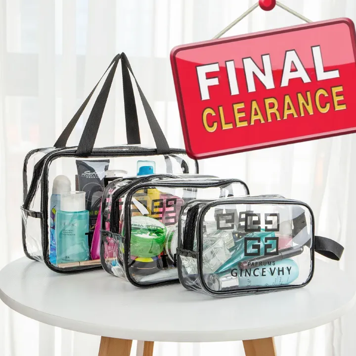 【Clearance Sale】Clear Travel Toiletries Bag, 3 in 1 Wash & Makeup Bags with Zippers Travel Accessories Portable PVC Travel Wash Bags Waterproof Cosmetic Makeup Bags for Women and Men (Black) - 3Pcs