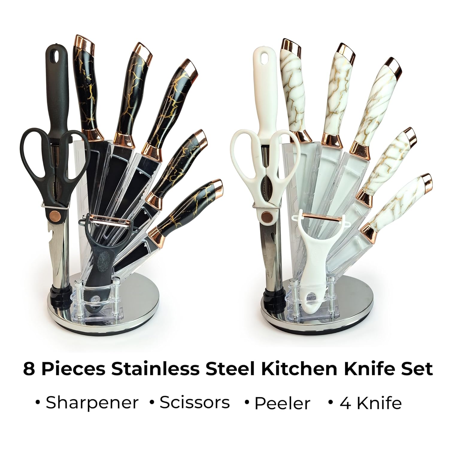 Stainless Steel Kitchen Knife Set with Rotating Stand 9 Piece Professional Chef Knife Set Precision Sharp Knives with Rotating Holder for Kitchen Efficiency