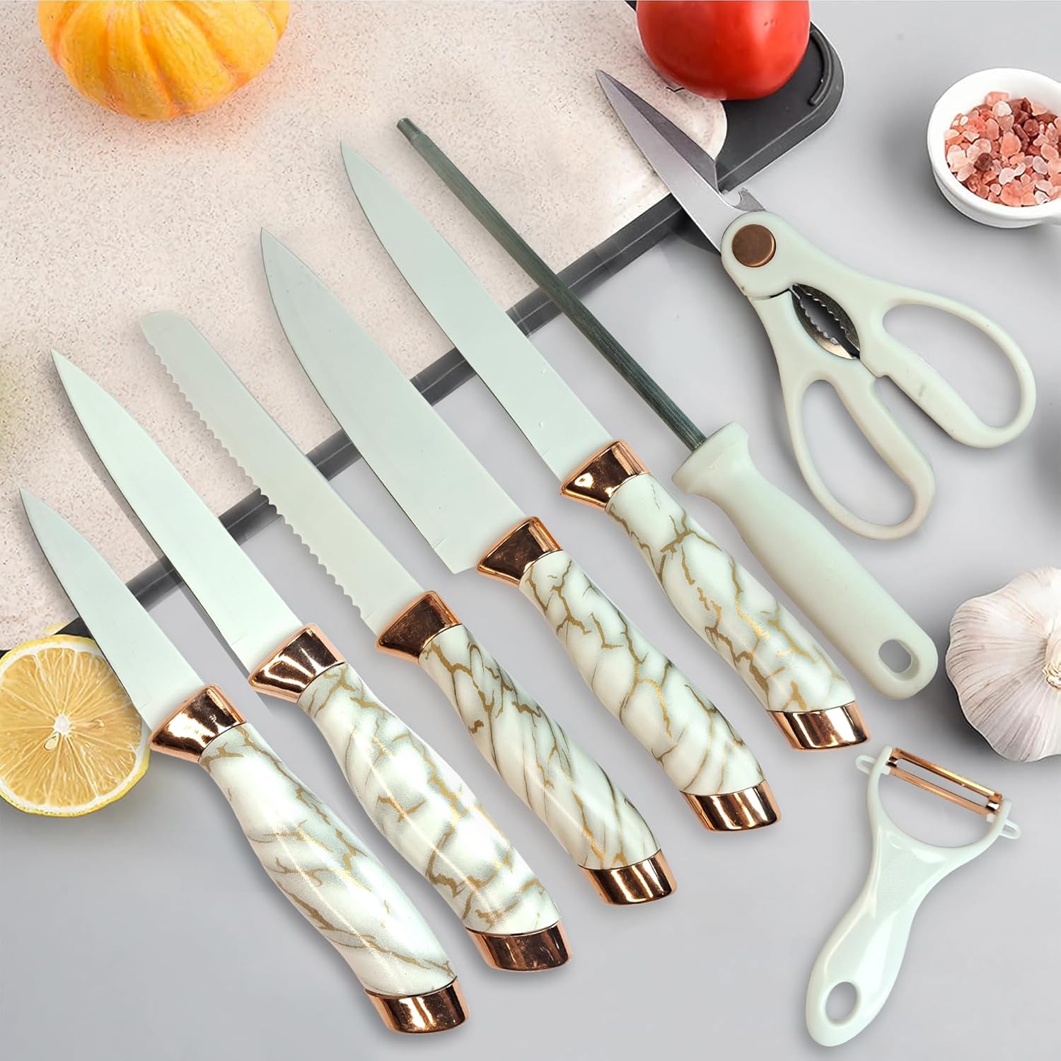 Stainless Steel Kitchen Knife Set with Rotating Stand 9 Piece Professional Chef Knife Set Precision Sharp Knives with Rotating Holder for Kitchen Efficiency
