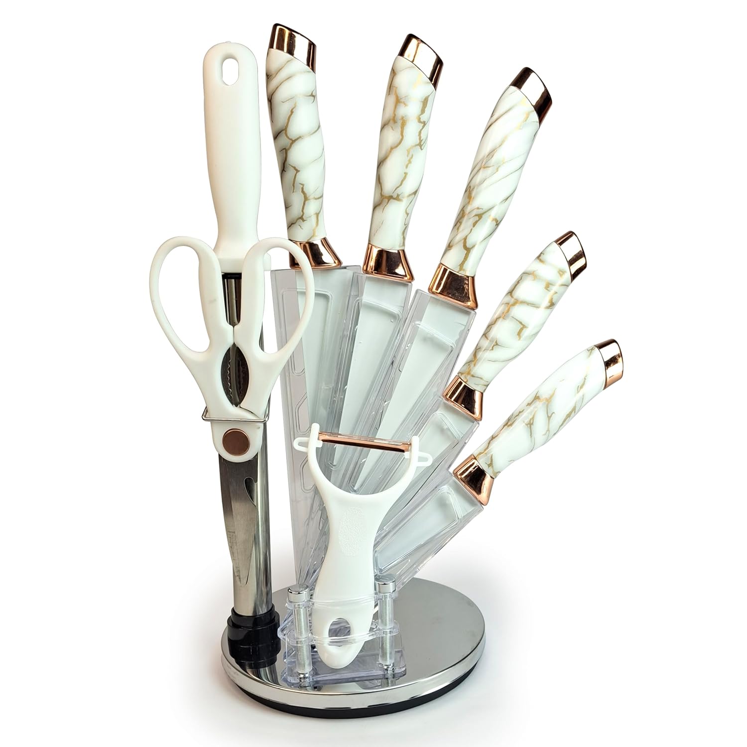 Stainless Steel Kitchen Knife Set with Rotating Stand 9 Piece Professional Chef Knife Set Precision Sharp Knives with Rotating Holder for Kitchen Efficiency