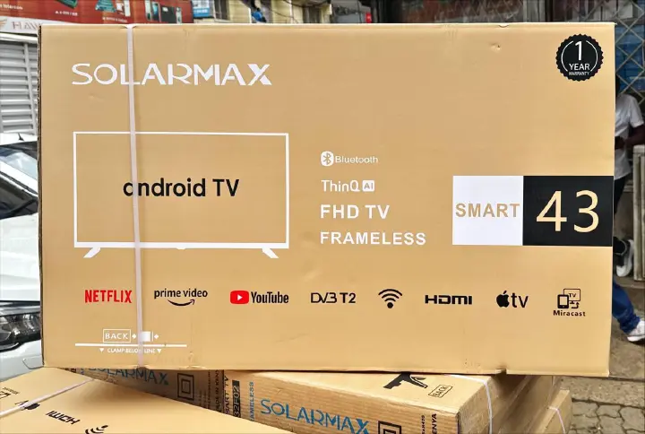 Solarmax 43-Inch Frameless Smart QLED Android Full HD TV – Android 11, Wi-Fi, Netflix, YouTube, Bluetooth, DVB-T2 Digital Tuner, HDMI & USB Ports