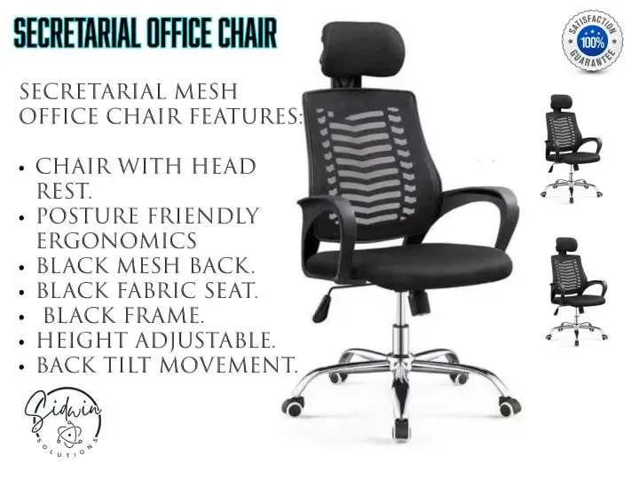🪑✨ orthopedic Secretarial Mesh Office Chair with Headrest – Swivel, Adjustable Height & Chrome Base 💼🖤