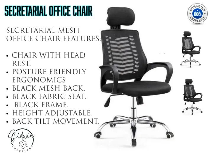 🪑✨ orthopedic Secretarial Mesh Office Chair with Headrest – Swivel, Adjustable Height & Chrome Base 💼🖤