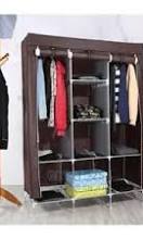 👚 NUNIX 3-Column Portable Fabric Wardrobe – 130×45×160CM, Dustproof, Lightweight, with Hanging Space & Shelves (Maroon, Grey Blue, Pink, Coffee) 🧺✨