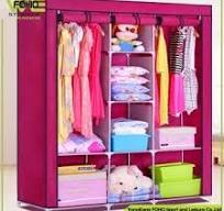 👚 NUNIX 3-Column Portable Fabric Wardrobe – 130×45×160CM, Dustproof, Lightweight, with Hanging Space & Shelves (Maroon, Grey Blue, Pink, Coffee) 🧺✨