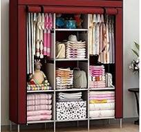 👚 NUNIX 3-Column Portable Fabric Wardrobe – 130×45×160CM, Dustproof, Lightweight, with Hanging Space & Shelves (Maroon, Grey Blue, Pink, Coffee) 🧺✨