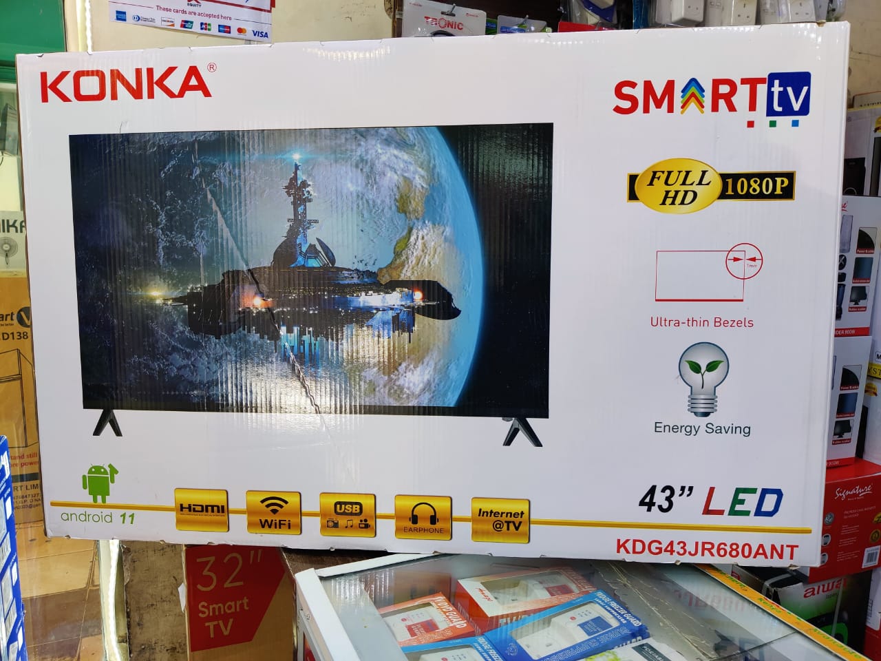 📺 Konka 43” Frameless Smart Android TV – Bluetooth, YouTube, Netflix, Google Play, Full HD + FREE Wall Mount, Extension Cable & TV Guard 🎁🔥