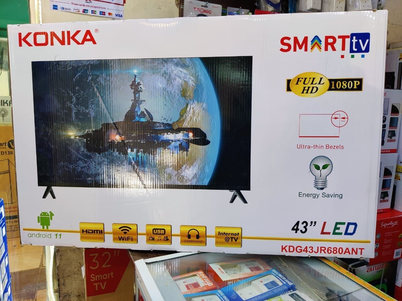 📺 Konka 43” Frameless Smart Android TV – Bluetooth, YouTube, Netflix, Google Play, Full HD + FREE Wall Mount, Extension Cable & TV Guard 🎁🔥