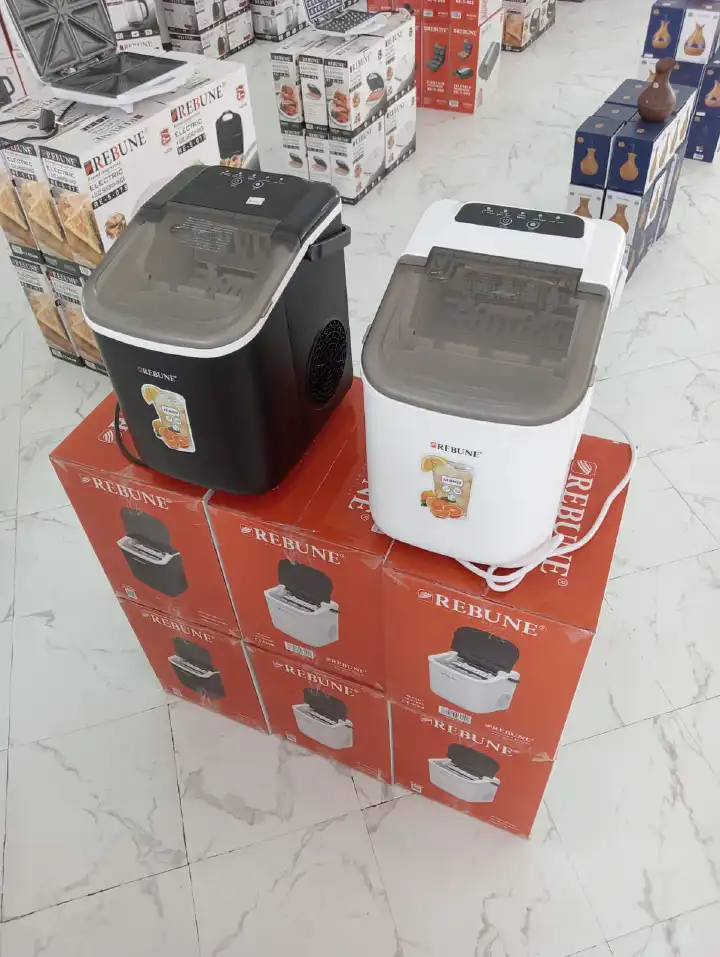 🧊 Rebune Automatic Ice Maker – Fast 9-Cube Production, Self-Cleaning, LED Touch Control – Black or White – For Home, Office, Party Use 🍹❄️