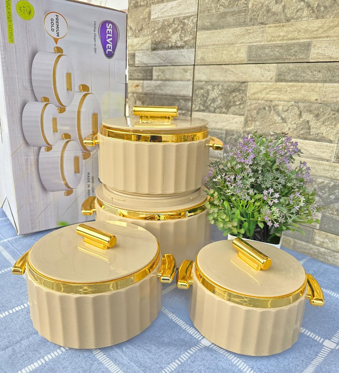 🔥 Camry Deluxe 4-Piece Insulated Hotpot Set with Gold-Plated Lids & Handles – Elegant Food Warmers for Every Meal 🍛🍲