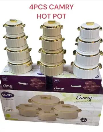 🔥 Camry Deluxe 4-Piece Insulated Hotpot Set with Gold-Plated Lids & Handles – Elegant Food Warmers for Every Meal 🍛🍲