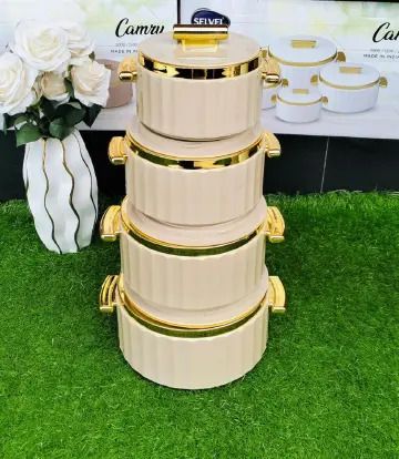 🔥 Camry Deluxe 4-Piece Insulated Hotpot Set with Gold-Plated Lids & Handles – Elegant Food Warmers for Every Meal 🍛🍲