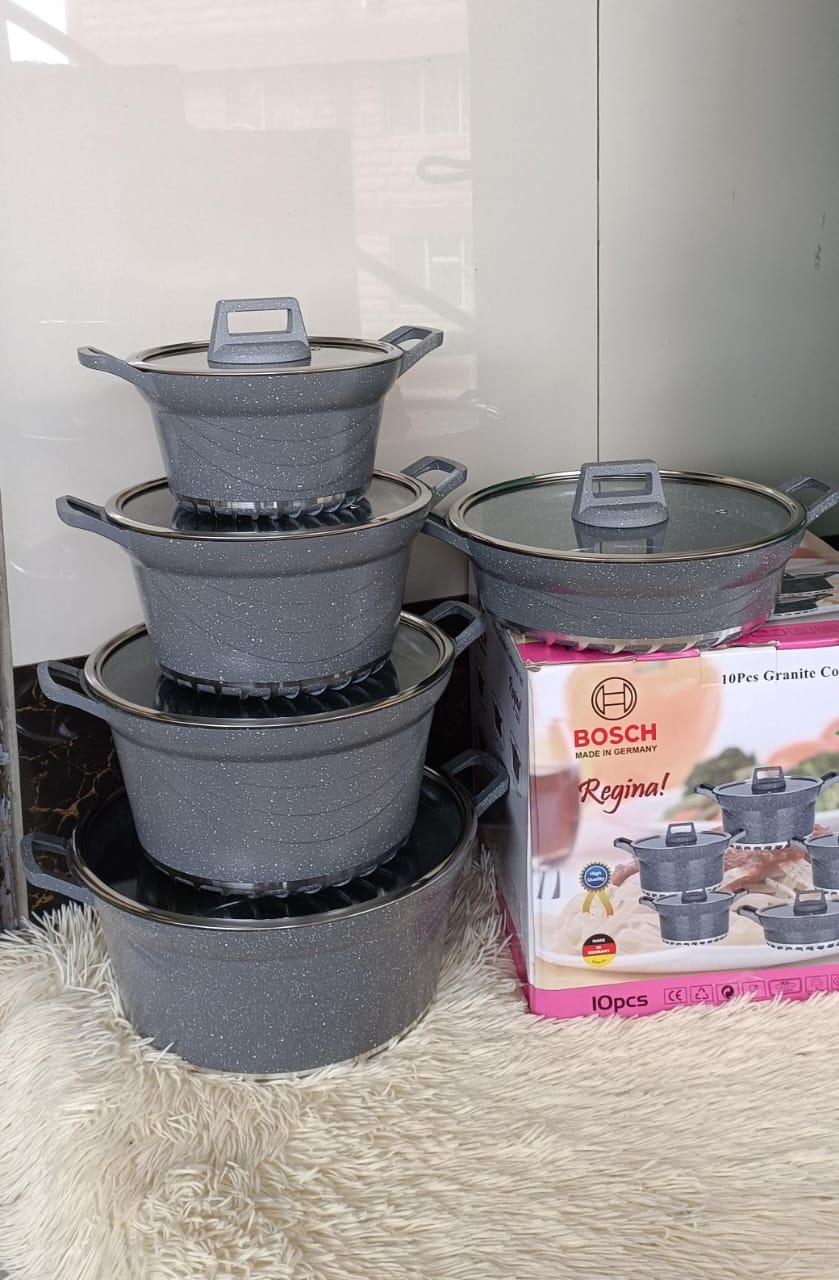 🔥 Premium 10-Piece BOSCH Stainless Steel Cookware Set – Made in Germany 🇩🇪 | Non-Stick Interior 🍲 | Glass Lids 🥘 | Elegant Cookware for Gas, Electric, and Induction Cooktops! 💯