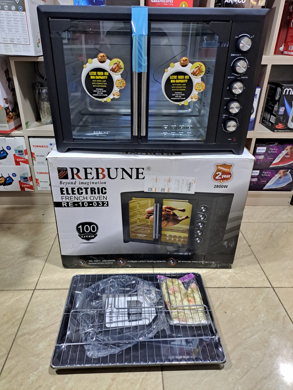REBUNE  Electric French Oven Conventional, Rotisserie 🍖, Baking Tray 🍕, Big Size, Commercial Capacity 🏢, 2-Year Warranty 🛡️, 2800W ⚡, 100L or 120l 🏠