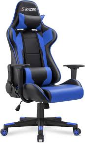 🔥 Ergonomic  Leather adjustable Gaming Chair 🏎️ | Reclining Backrest 😌 | Extendable Footrest 🦵 | Headrest & Lumbar Pillow 🛏️ | Premium PU Leather 🧵 – Black & Blue ✨