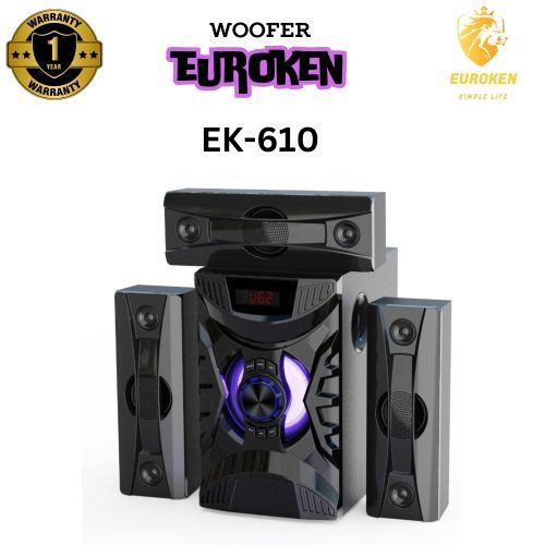 🔊 EUROKEN EK-610 3.1CH Multimedia Bluetooth Speaker System 🎶 20000W PMPO | USB | SD/MMC | FM | AUX | Remote | LED Display | DC 12V Compatible