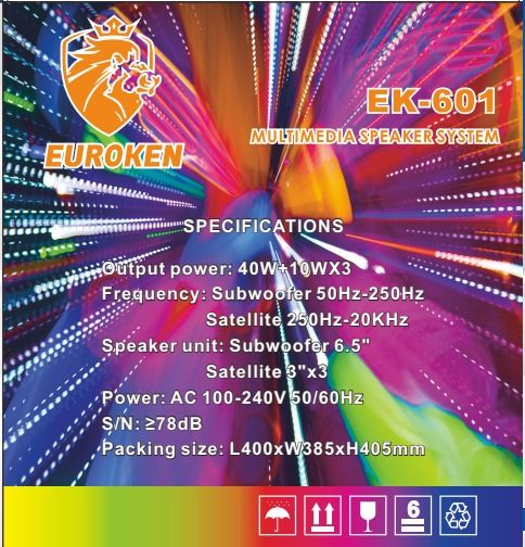 🔊 EUROKEN EK-601 3.1CH Multimedia Bluetooth Speaker System 🎶 20000W PMPO | USB | SD/MMC | FM | Remote Control | DC 12V & AC Power | LED Bass Light