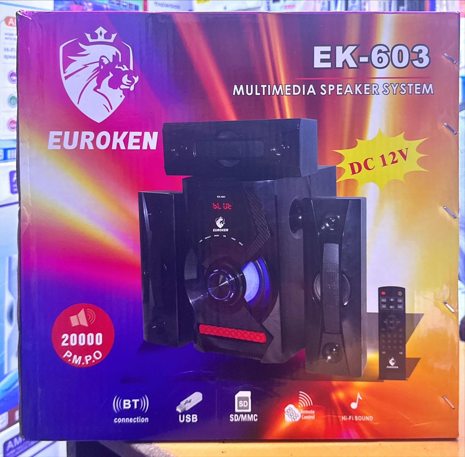 🔊 EUROKEN EK-603 3.1CH Multimedia Bluetooth Speaker System 🎶 20000W PMPO | USB | SD/MMC | FM | Remote | Hi-Fi Sound | DC 12V & AC Power Compatible