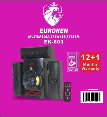 🔊 EUROKEN EK-603 3.1CH Multimedia Bluetooth Speaker System 🎶 20000W PMPO | USB | SD/MMC | FM | Remote | Hi-Fi Sound | DC 12V & AC Power Compatible