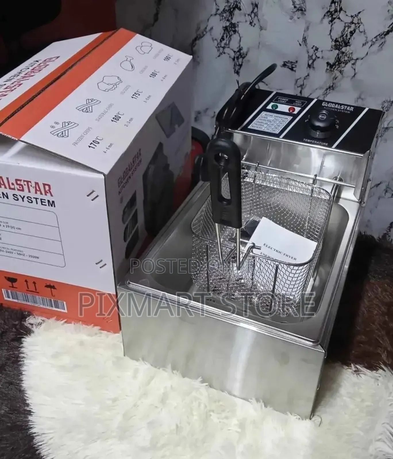 Globalstar Single Deep Fryer 🍟 Electric Stainless Steel Frying Machine | Fast Heating Oil Fryer with Basket & Adjustable Temperature | Home & Commercial Chips Maker