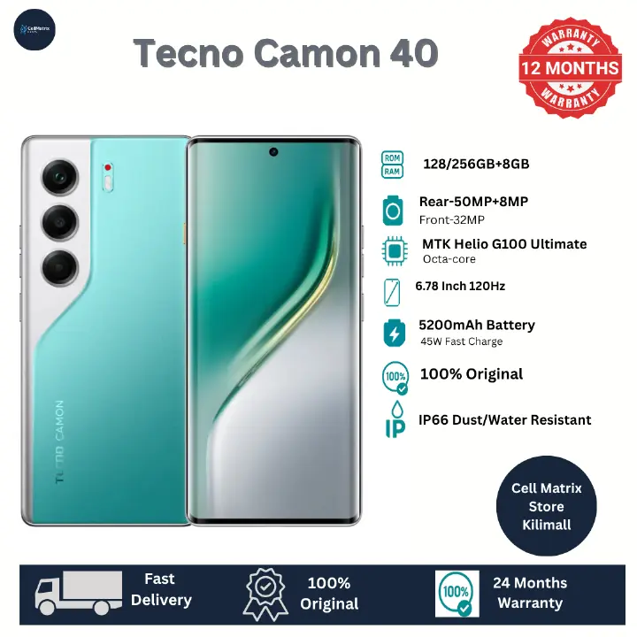[Anniversary Sale] Tecno Camon 40 256GB+16(8+8)GB RAM 6.78" AMOLED 120Hz Screen MTK Helio G100 Ultimate 45W 5200mAh 50MP Dual Speaker Android 15 Smart Phones Dual Sim phone