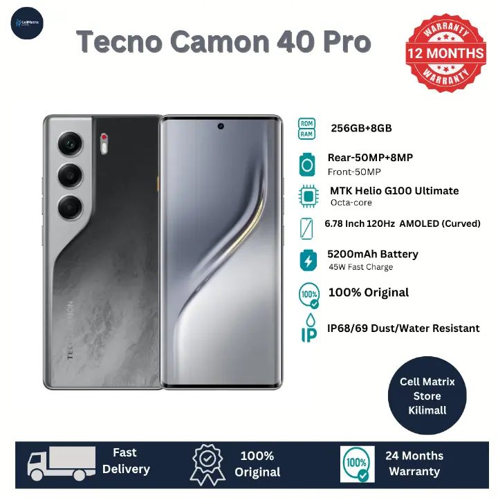 [Anniversary Sale] Tecno Camon 40 Pro 256GB+16(8+8)GB RAM 6.78" AMOLED 120Hz Screen MTK Helio G100 Ultimate 45W 5200mAh 50MP Dual Speaker Android 15 Smart Phones Dual Sim phone