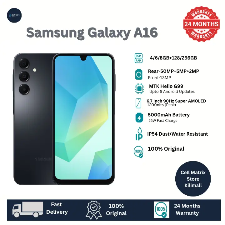 [Anniversary Sale] Samsung Galaxy A16 256GB+8GB 6.7" Super AMOLED Display 50MP Triple Camera Android 14 Mediatek Helio G99 5000mAh 25W Type-C Charge Smart Phones phone