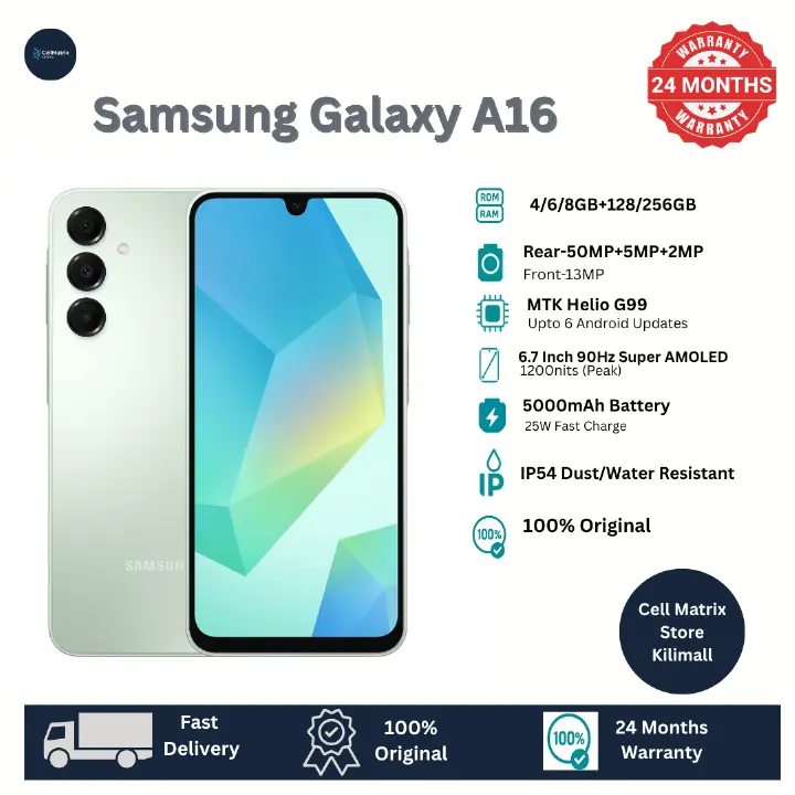 [Anniversary Sale] Samsung Galaxy A16 128GB+4GB 6.7" Super AMOLED Display 50MP Triple Camera Android 14 Mediatek Helio G99 5000mAh 25W Type-C Charge Smart Phones phone