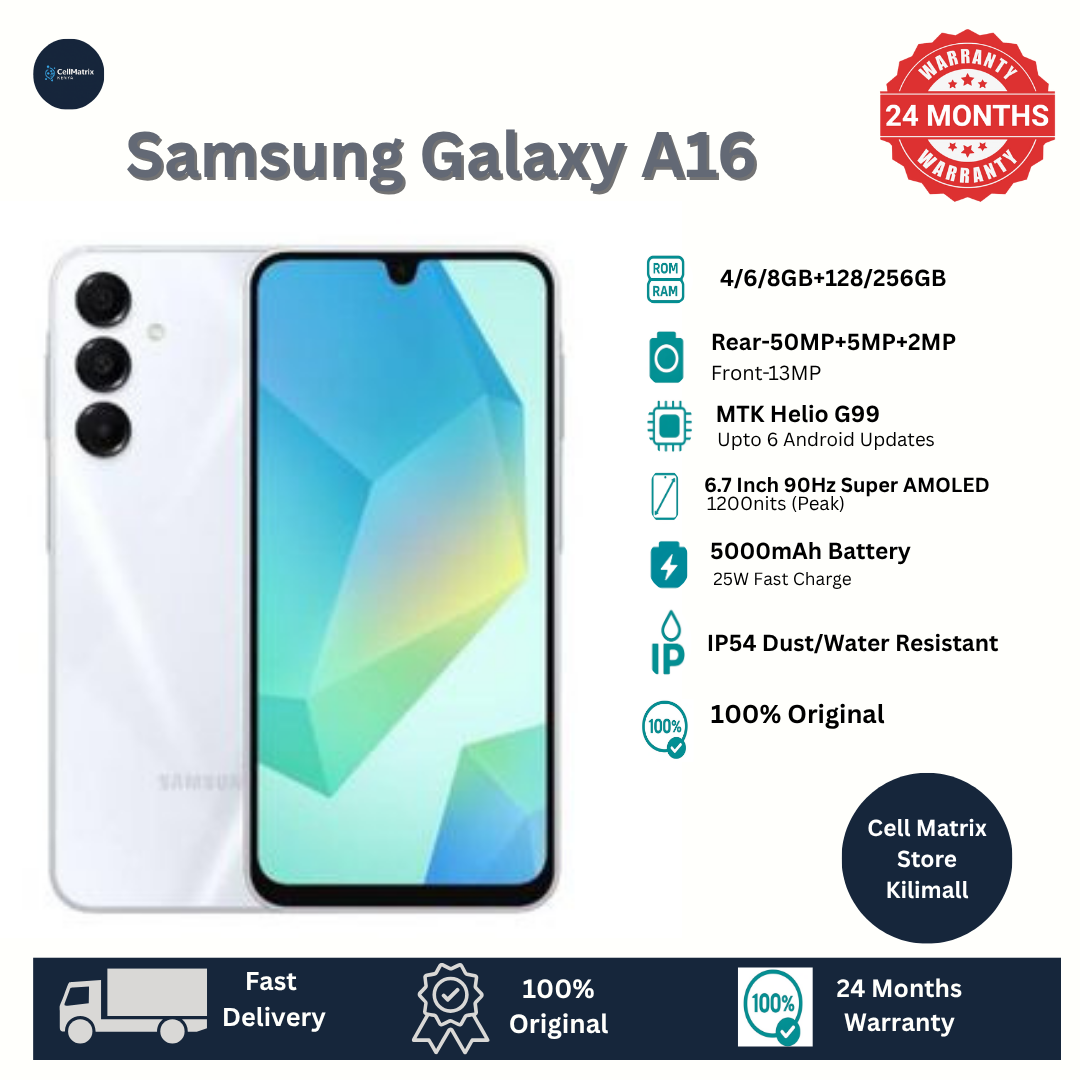 [Anniversary Sale] Samsung Galaxy A16 256GB+8GB 6.7" Super AMOLED Display 50MP Triple Camera Android 14 Mediatek Helio G99 5000mAh 25W Type-C Charge Smart Phones phone