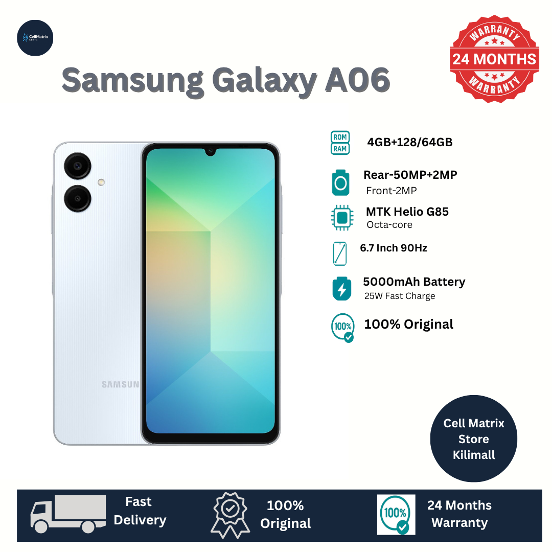 [Anniversary Sale] Samsung Galaxy A06 128GB+4GB 50MP Camera 6.7" 60Hz MTK Helio G85 (12nm) 5000mAh 25W Type-C Charge Android 14 Smart Phones Side Fingerprint Unlock phone