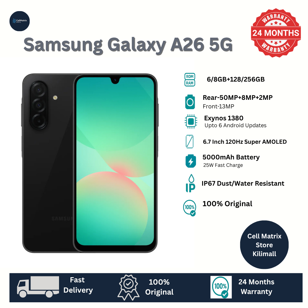 [Anniversary Sale] Samsung Galaxy A26 5G 256GB+8GB 6.7" 120Hz AMOLED Display 50MP Triple Camera Android 15 Exynos 1380 (5nm) IP67 Dust Water Resistant 5000mAh 25W Type-C Charge Smart Phones phone