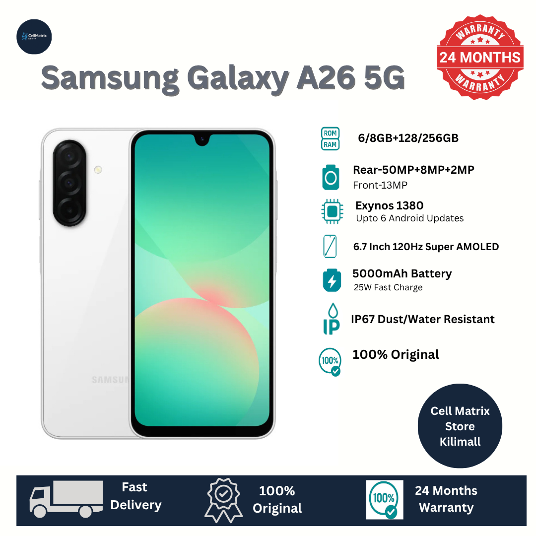 [Anniversary Sale] Samsung Galaxy A26 5G 256GB+8GB 6.7" 120Hz AMOLED Display 50MP Triple Camera Android 15 Exynos 1380 (5nm) IP67 Dust Water Resistant 5000mAh 25W Type-C Charge Smart Phones phone