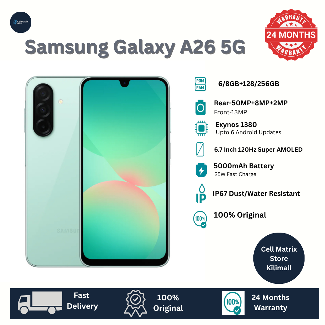 [Anniversary Sale] Samsung Galaxy A26 5G 256GB+8GB 6.7" 120Hz AMOLED Display 50MP Triple Camera Android 15 Exynos 1380 (5nm) IP67 Dust Water Resistant 5000mAh 25W Type-C Charge Smart Phones phone
