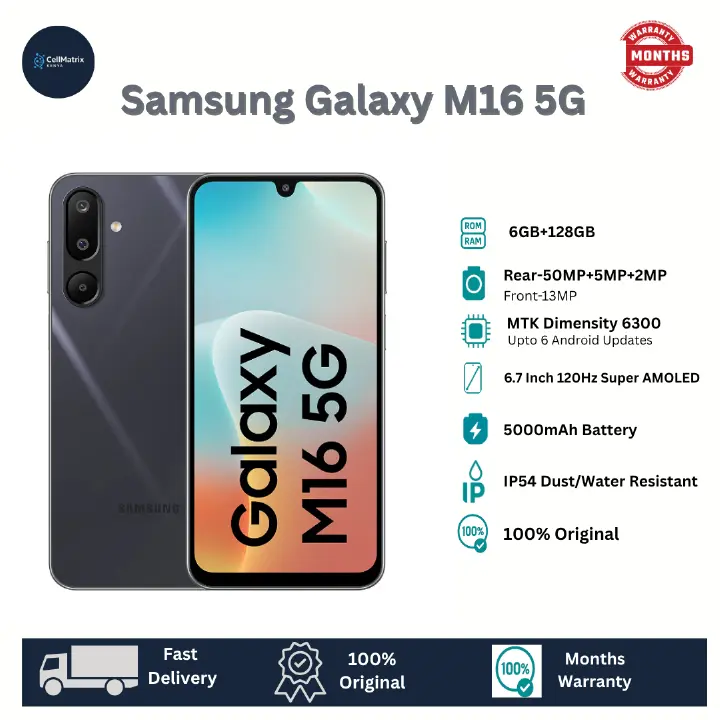 [New Arrivals] Samsung Galaxy M16 5G 128GB+4GB 6.7" Super AMOLED Display 50MP+13MP Camera 5000mAh Battery 25W Fast Charging IP54Dust/Water Resistant NFC Support Smartphone