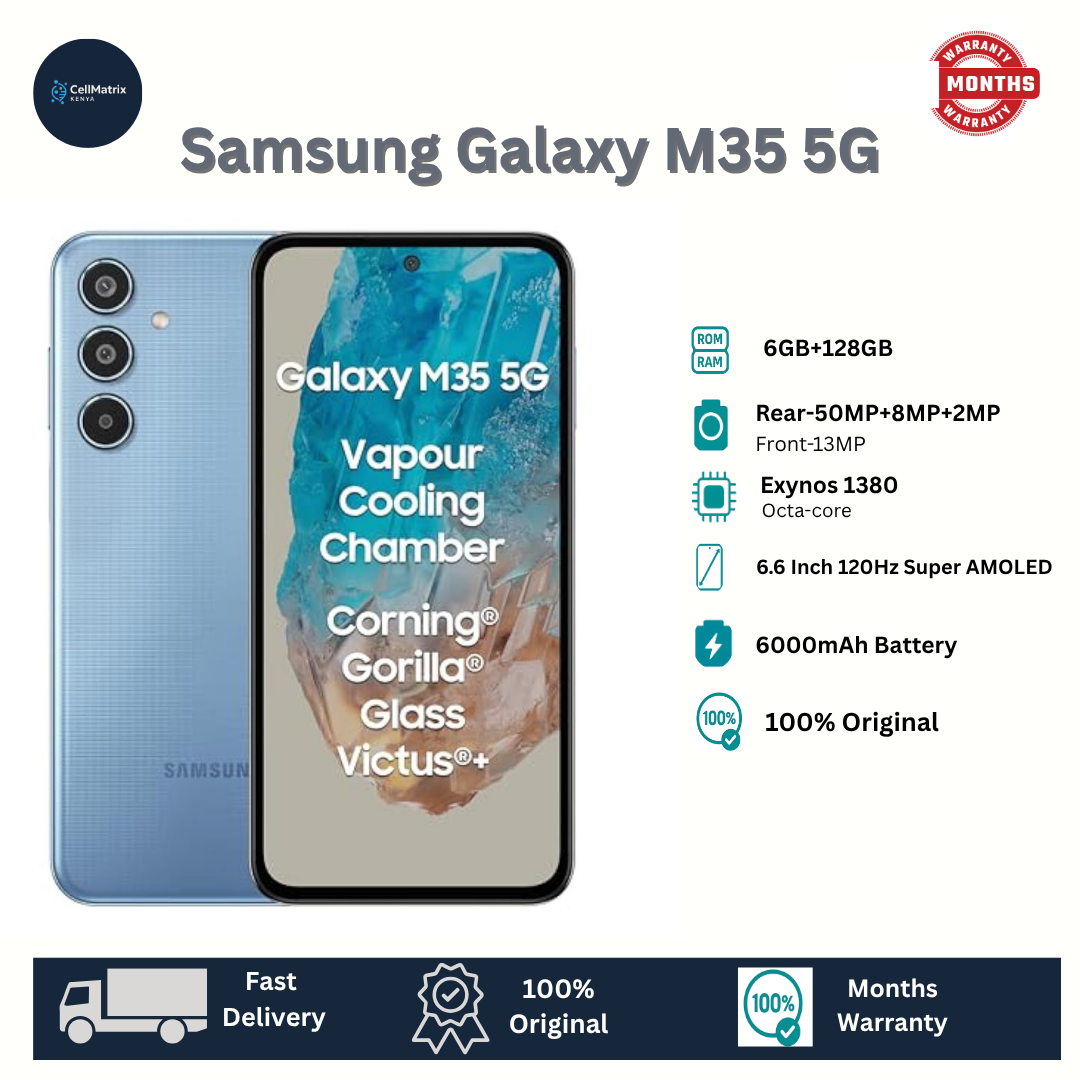 [Anniversary Offer] Samsung Galaxy M35 5G 128GB+6GB 6.6" 120Hz Super AMOLED Display 50MP Camera Huge 6000mAh Battery 25W Super Fast Wired Charging Exynos 1380 Smartphone Mobile Phone